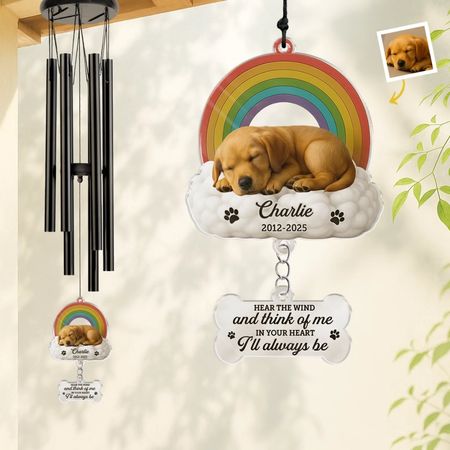 Personalized Pet Memorial Wind Chime – Rainbow Bridge Dog Tribute with Name & Dates